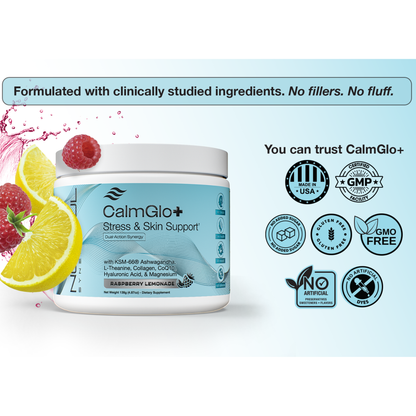 CalmGlo+ Stress & Skin Support - Refreshing Raspberry Lemonade, 30 Servings