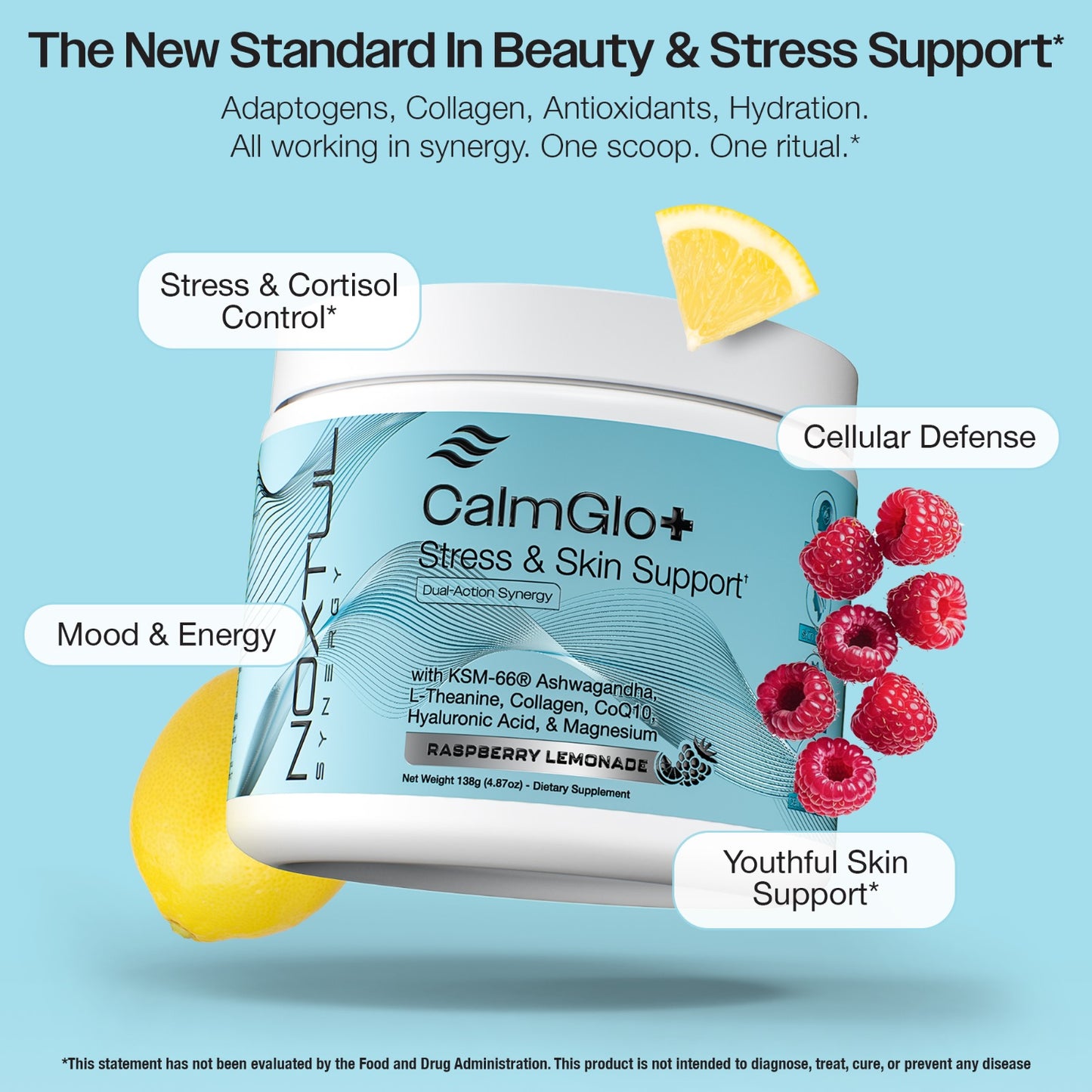 CalmGlo+ Stress & Skin Support - Refreshing Raspberry Lemonade, 30 Servings