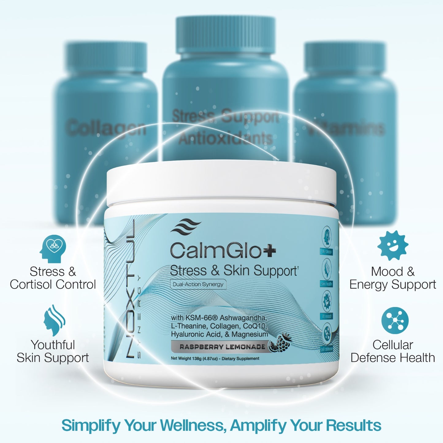 CalmGlo+ Stress & Skin Support - Refreshing Raspberry Lemonade, 30 Servings