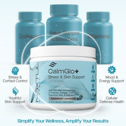 CalmGlo+ Stress & Skin Support - Refreshing Raspberry Lemonade, 30 Servings